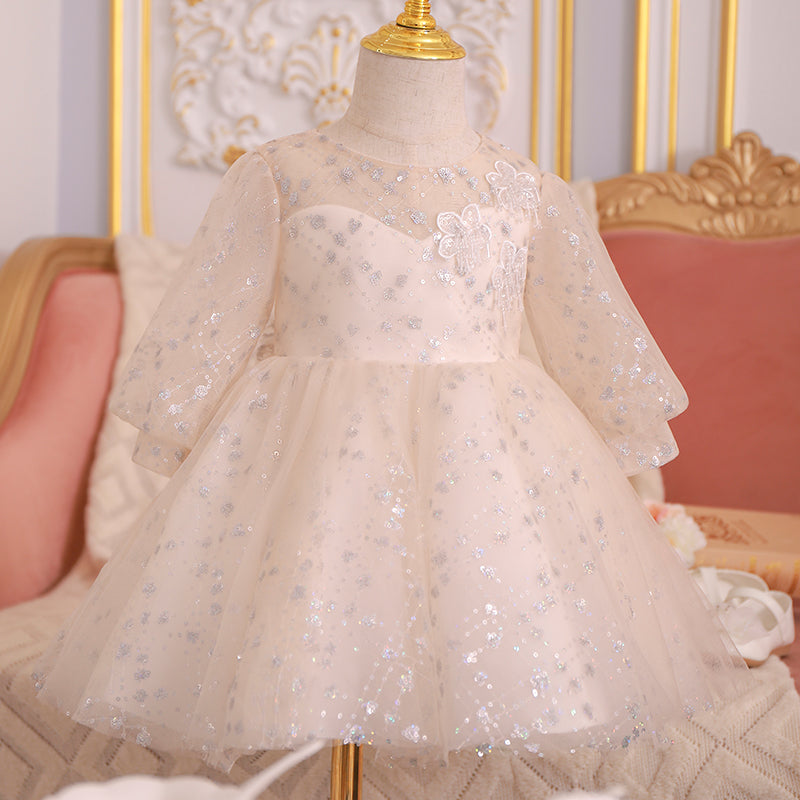 Flower Girl Dress Toddler Prom Birthday Party Summer Elegant Sequins Embroidery Dress
