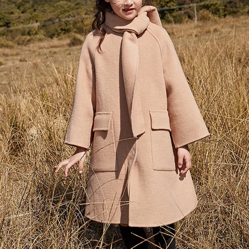 Girls Warm Double-sided Wool Long Coat