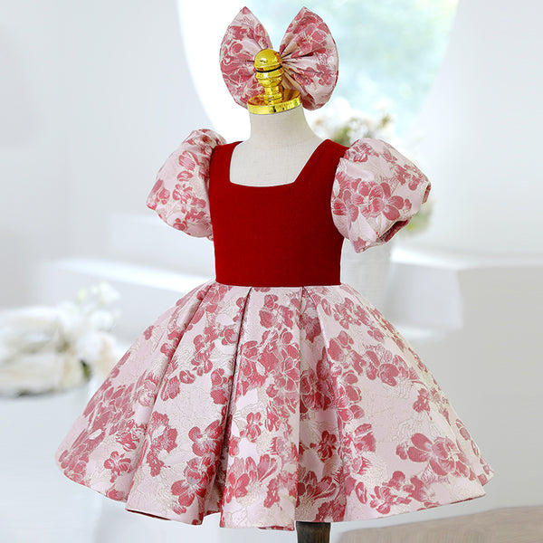 Baby Girl Summer Flower Dress Girl Princess Formal Puff Sleeves Dress