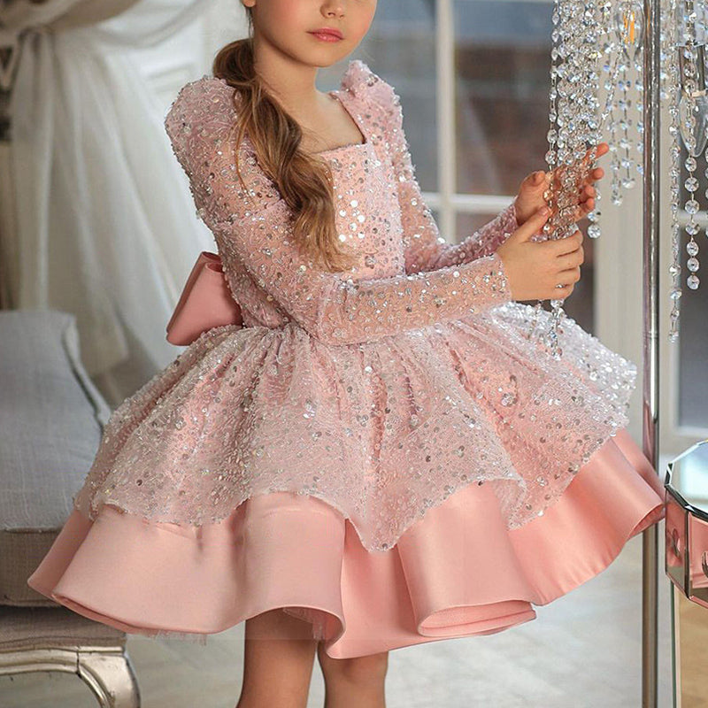Girl Formal Dresses Autumn Cute Pageant Sequins Long Sleeve Princess Dresses Girl Formal Dresses Autumn Cute Pageant Sequins Long Sleeve Princess Dresses