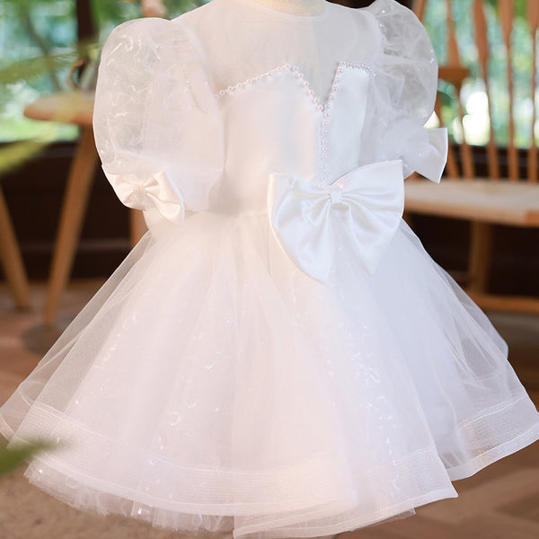 Baby Girl and Toddler Puff Sleeve Tulle Bowknot Princess Dress