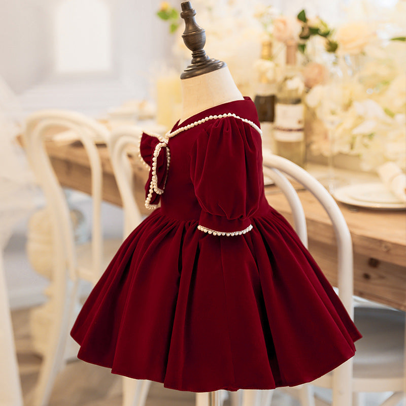 Baby Girl Red Bow Knot Wedding Birthday Princess Dress