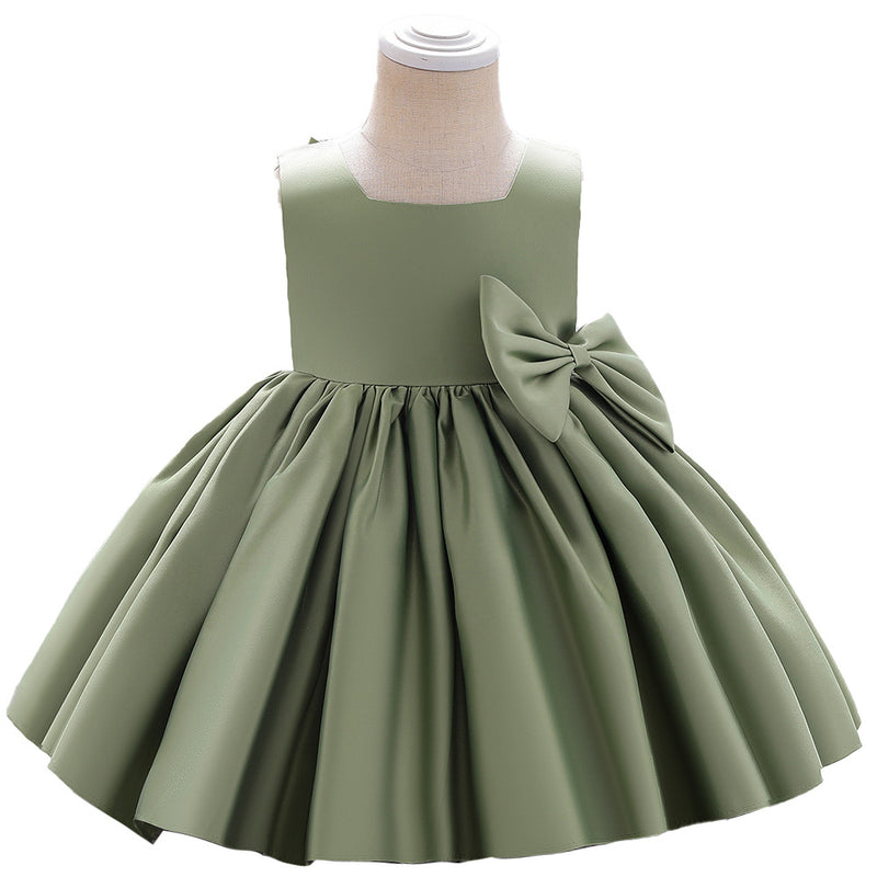 Baby Girl Birthday Party Dress Toddler Summer Round Neck Bow Textured Puffy Formal Princess Dress