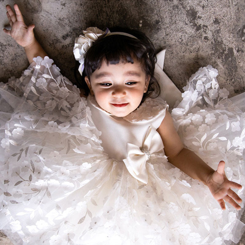 Flower Girl Dresses Baby Girl Summer White Puffy bow Birthday Party Dress Toddler Christening Dresses