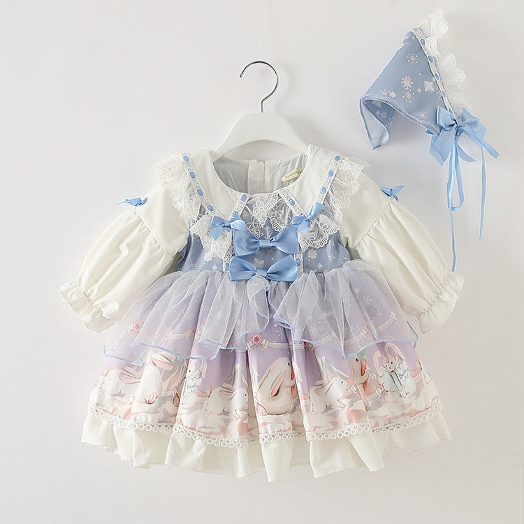 Baby Girl Dress Toddler Princess Round Neck Flowers Lolita Dress Party Dress