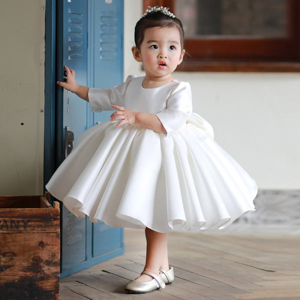 Baptism Dresses Baby Girl White Textured Puffy Formal Princess Dress Toddler Prom Dress