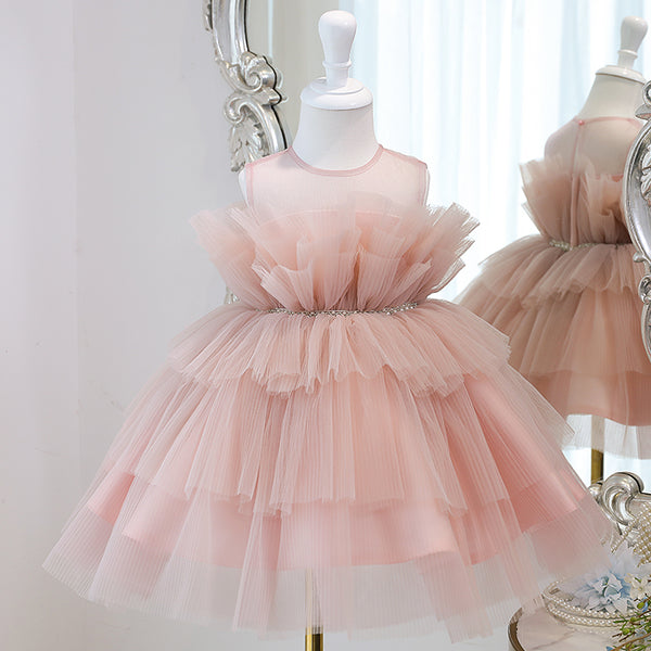 Baby Girl Formal Princess Dresses Girl Summer Sleeveless Round Neck Fluffy Birthday Party Dress