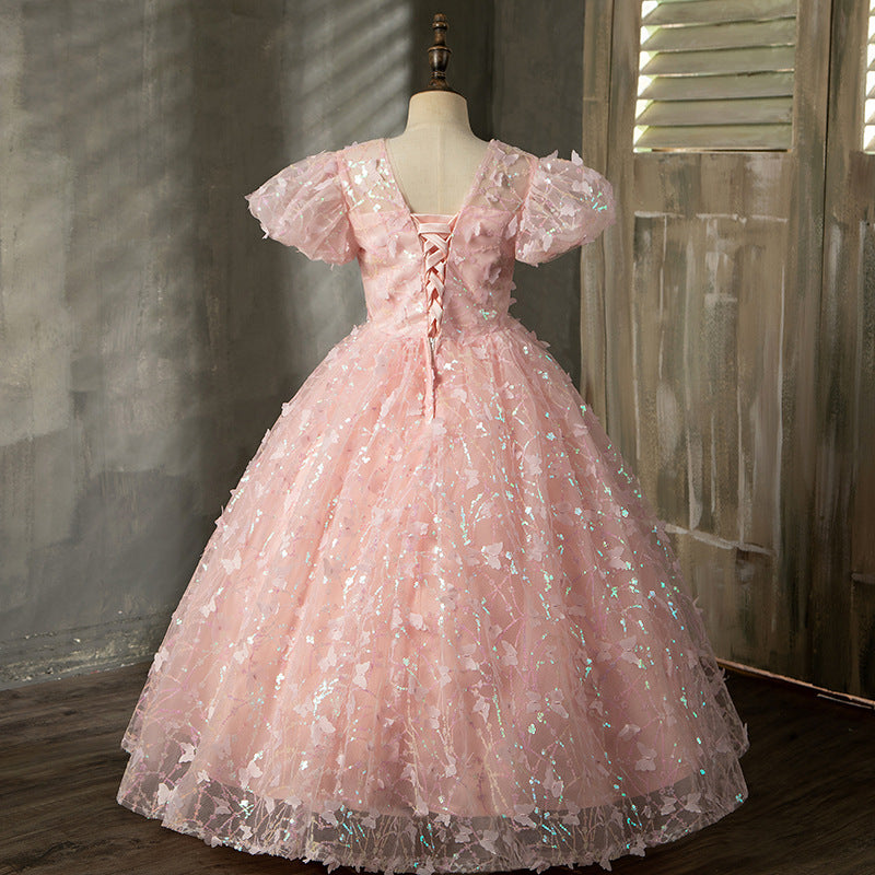 Pink Fluffy Princess Birthday Dress with Beads