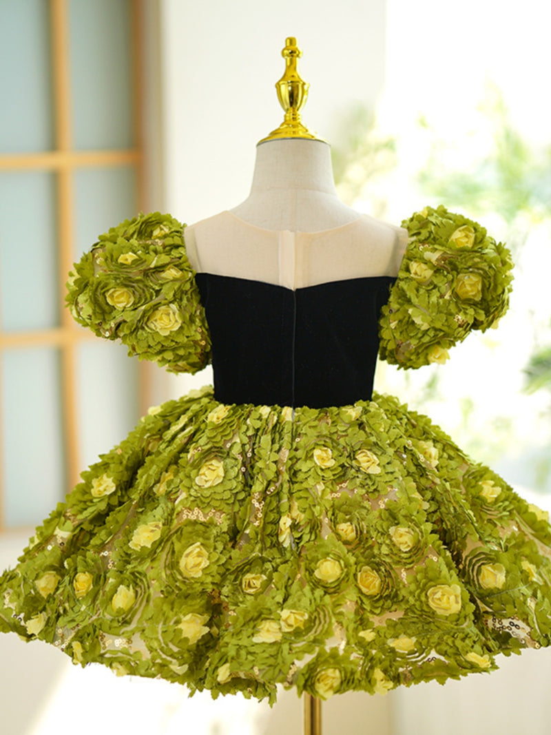 Baby Girl Toddler Flower Green Princess Birthday Dress