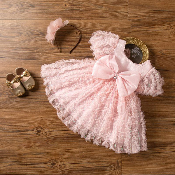 Flower Girl Dress Toddler Summer Lovely Lace Bow Fluffy Communion Party Princess Dress