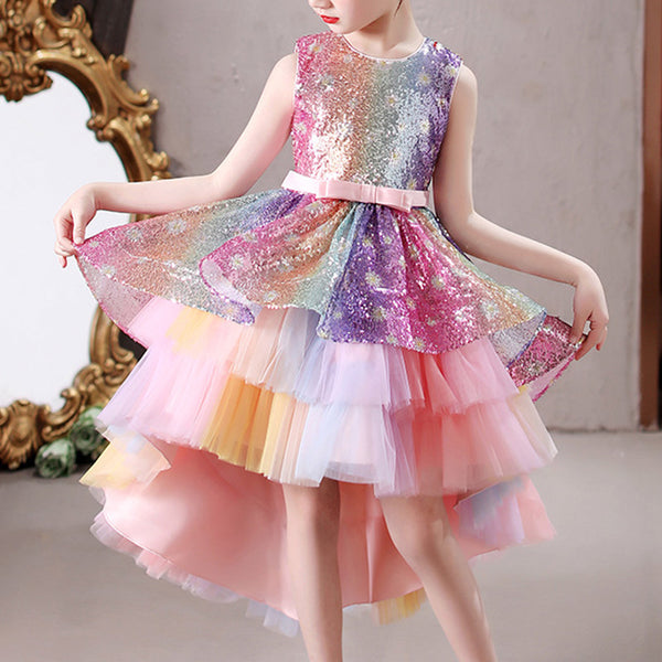 Girls Pageant Dresses Gorgeous Lace Sleeveless Ball Gown Rainbow Formal Dress