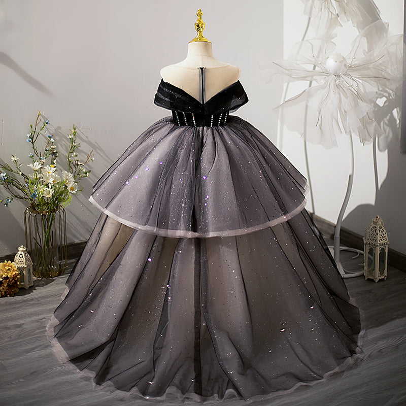 Little Girl Dress Flower Girl Pageant Communion Black Sequins Fluffy Princess Dress Little Girl Dress Flower Girl Pageant Communion Black Sequins Fluffy Princess Dress
