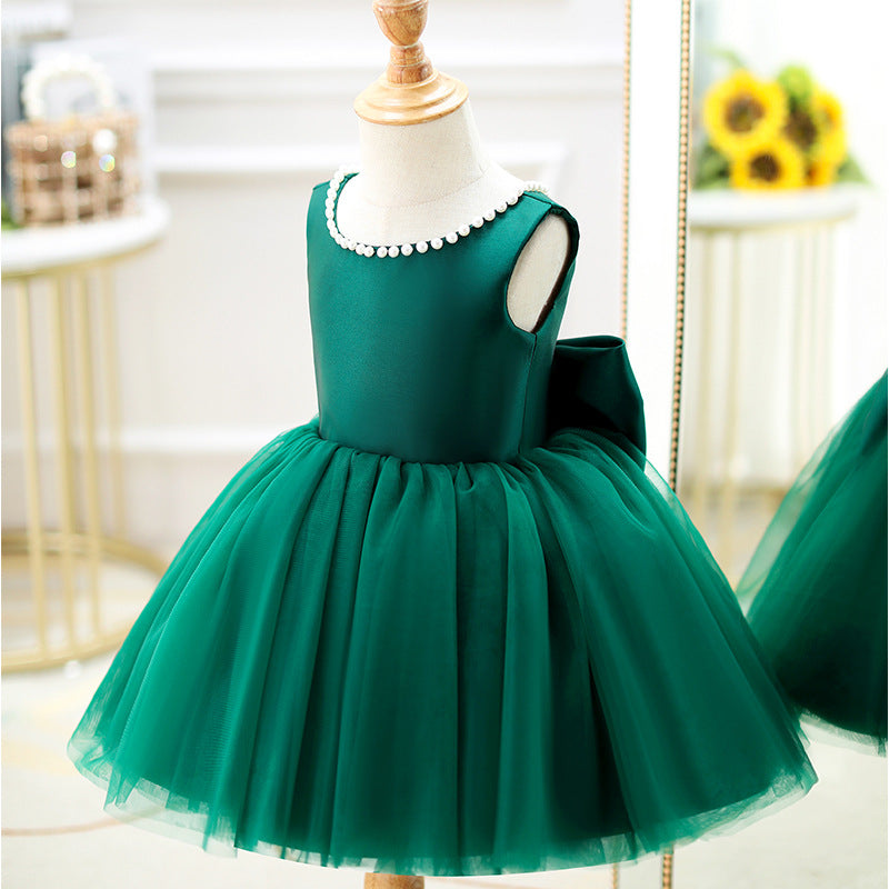 Baby Girl Princess Dress Toddler Summer Round Neck Beaded Birthday Party Dress Girl Formal Dresses