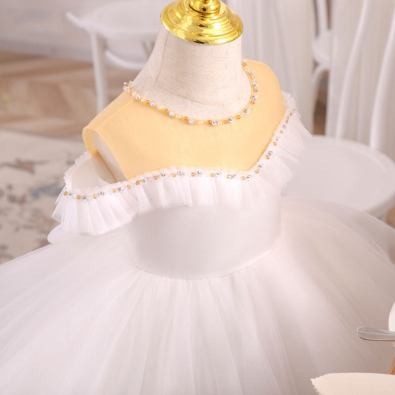 Toddler Ball Gowns Flower Girl Birthday Gold White Baptism Communion Princess Pageant Dress