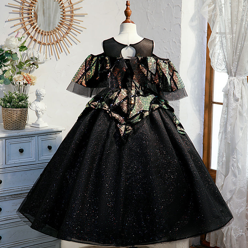 Little Girl Princess Dress Children Summer Black Sequin Fluffy Birthday Party Dress