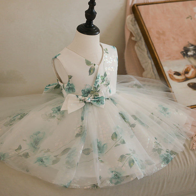 Flower Girl Dress Girl Vintage Summer Sleeveless Fluffy Flower Party Princess Dress