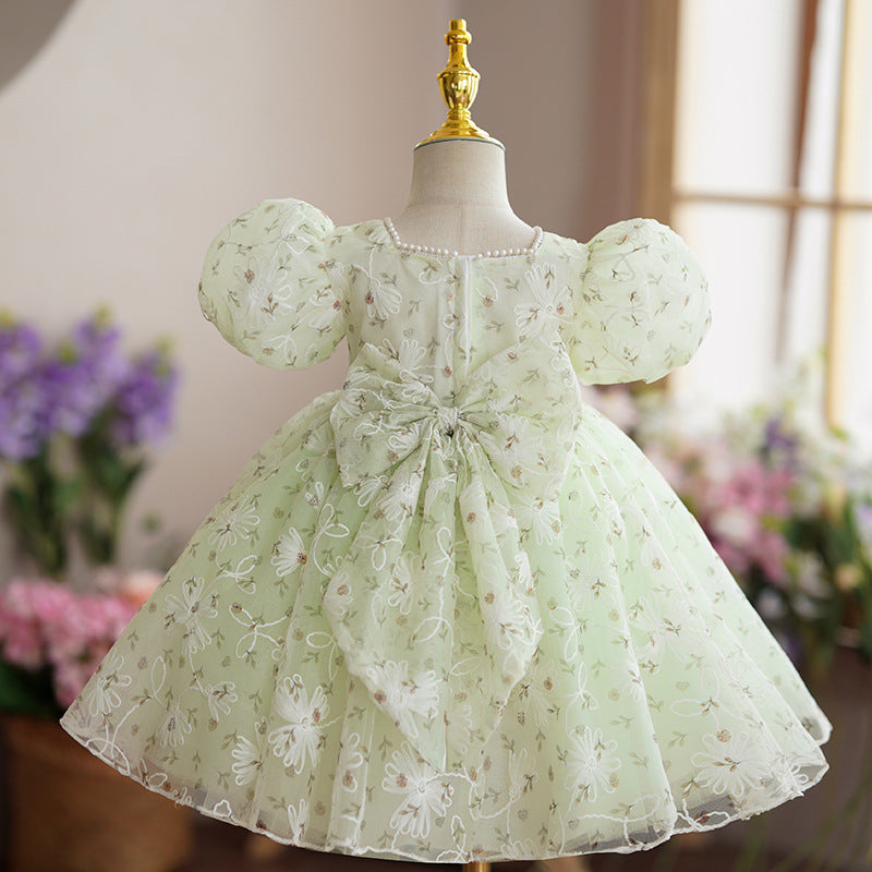 Baby Girl Easter Dress Girl Birthday Party Embroidery Puff Sleeves Pri