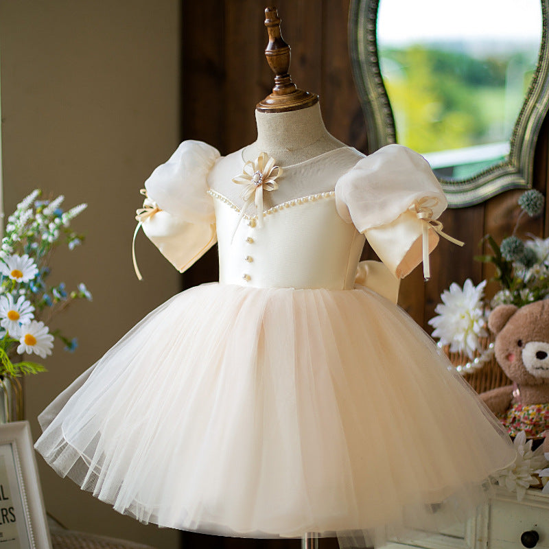 Baby Girl Dress Toddler Puff Sleeves Cute Mesh Flower Girl Dress Princess Dress