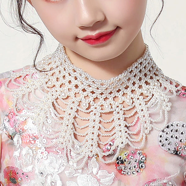 Woven Petal Pearl Fake Collar Necklace