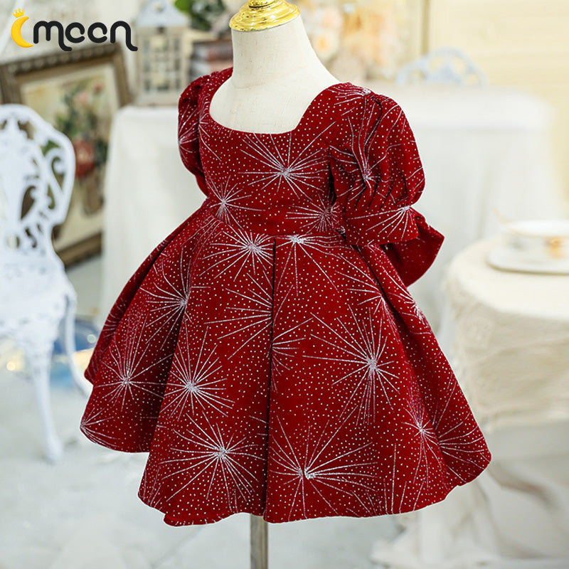 Girl Christmas Dress Baby Girl Dress Toddler Ball Gowns Red Christmas Dress Snowflake Bow Princess Dress