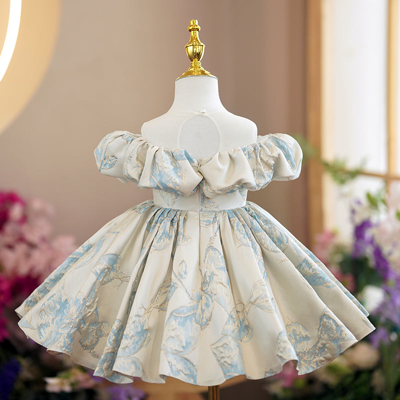 Baby Girl Dress Toddler Ball Gowns Vintage Print Off Shoulder Princess Dress