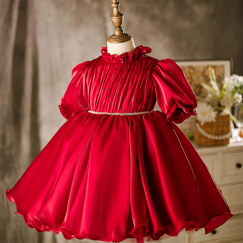 red infant holiday dress Beatrice & George Baby Girl Red Velvet Christmas Party Dress