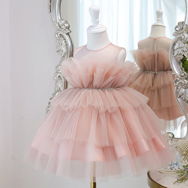 Baby Girl Formal Princess Dresses Girl Summer Sleeveless Round Neck Fluffy Birthday Party Dress