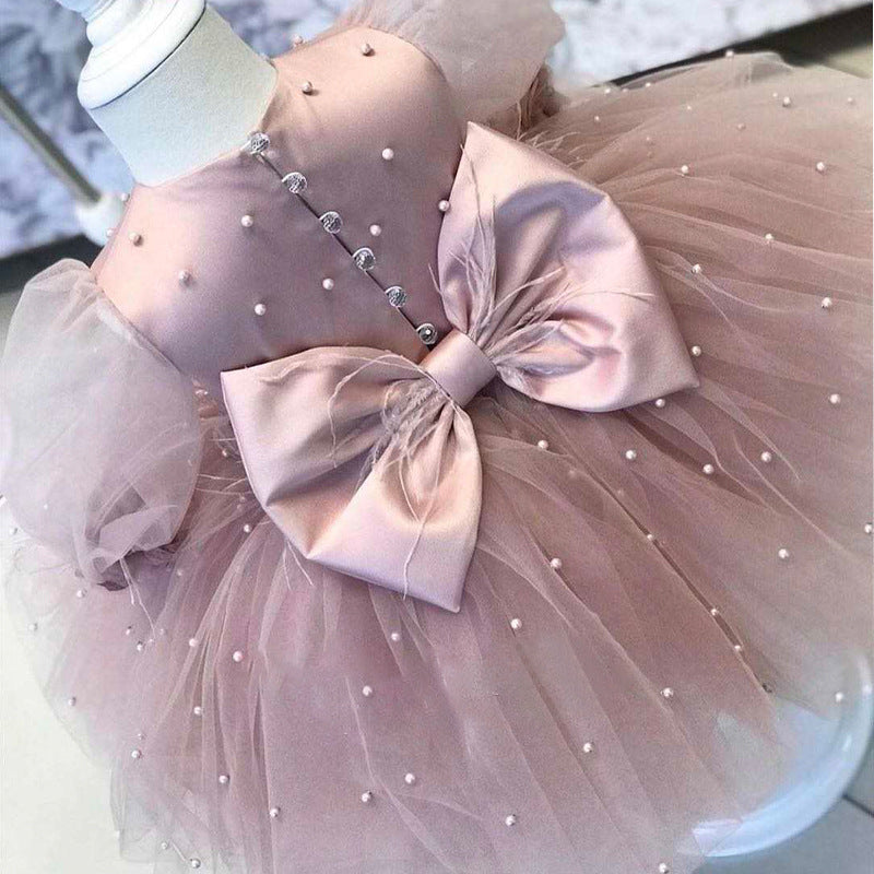 Baby Girl Princess Dress Toddler Bead Bow Puffy Birthday Party Dress G