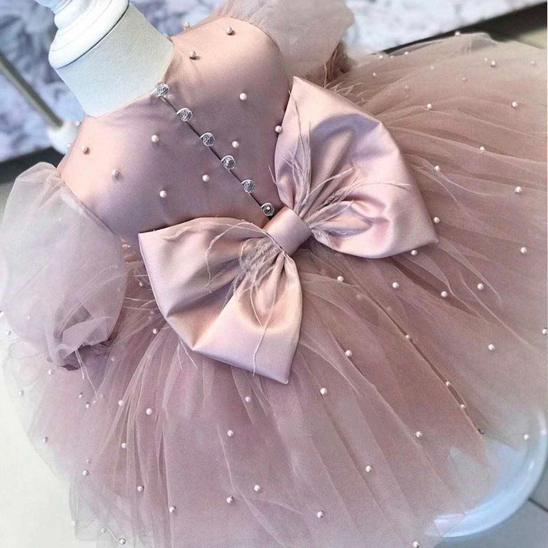 Baby Girl Princess Dress Toddler Bead Bow Puffy Birthday Party Dress Girl Formal Dresses