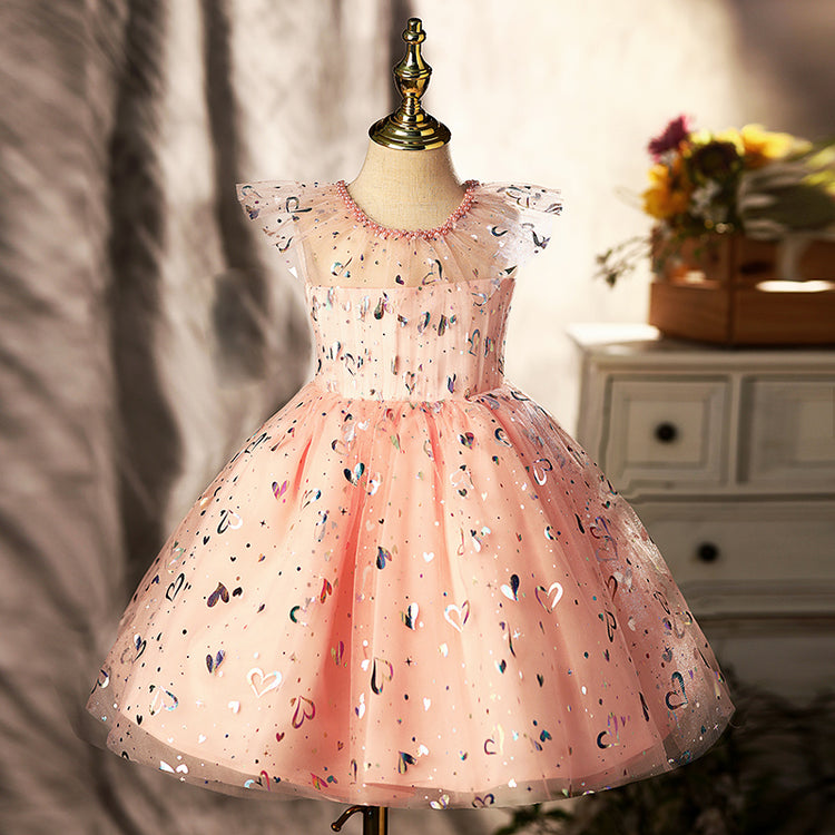 Toddler Prom Dress Girl Princess Flower Sleeveless Heart Sequins Party Dress