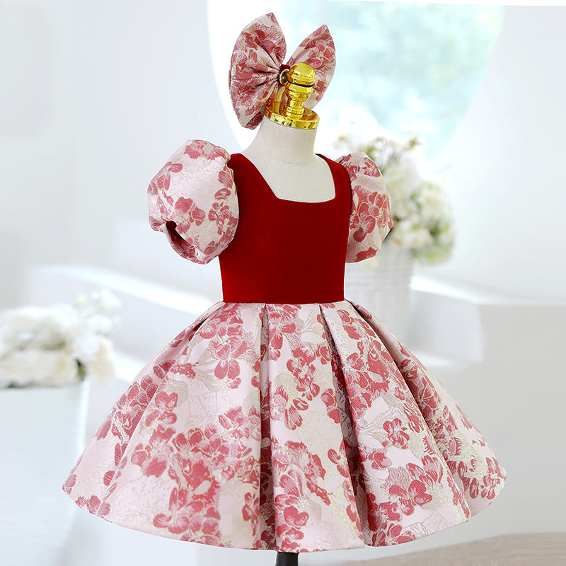 Baby Girl Summer Flower Dress Girl Princess Formal Puff Sleeves Dress