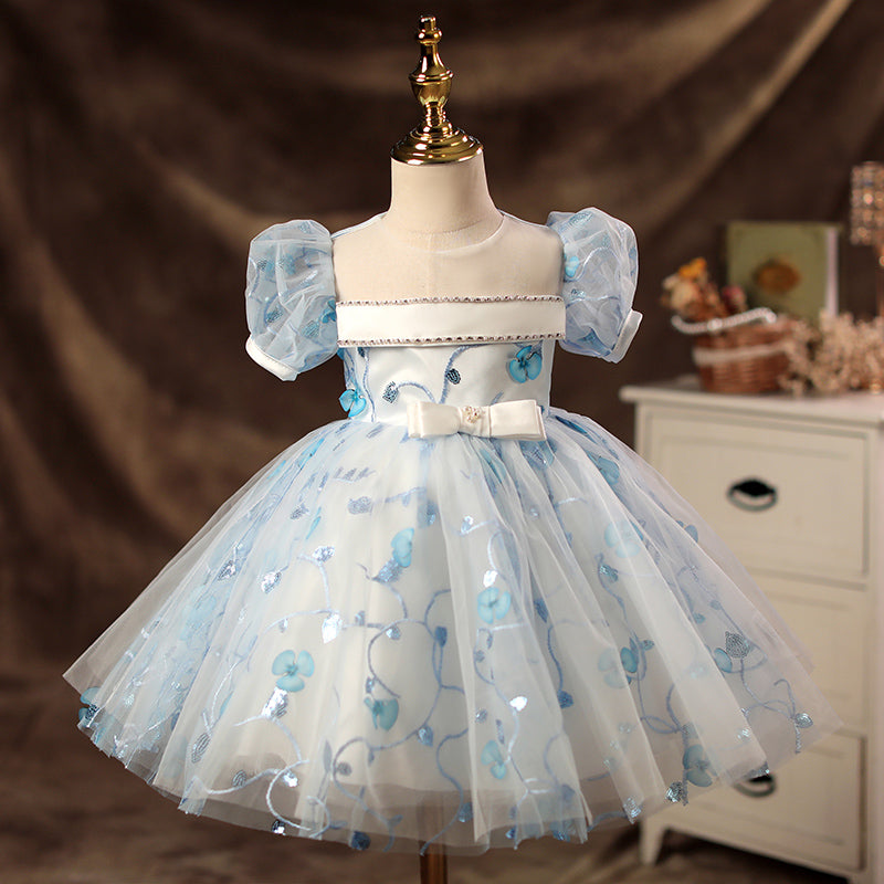 Baby Girl Dress Toddler Prom Flower Embroidery Summer Flower Printing Birthday Princess Dress