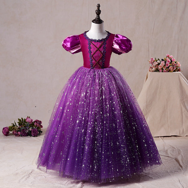 Toddler Girl Pageant Birthday Party Dress Purple Sequin Puffy Princess Dress