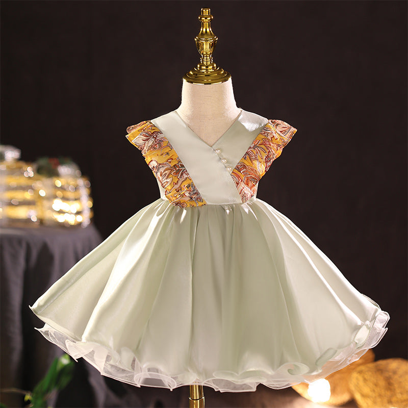 Flower Girl Dress Toddler Birthday Party Elegant V-neck Beaded Bow Princess Dress, Green / 3-4 Years (110cm) Flower Girl Dress Toddler Birthday Party Elegant V-neck Beaded Bow Princess Dress, Green / 3-4 Years (110cm)