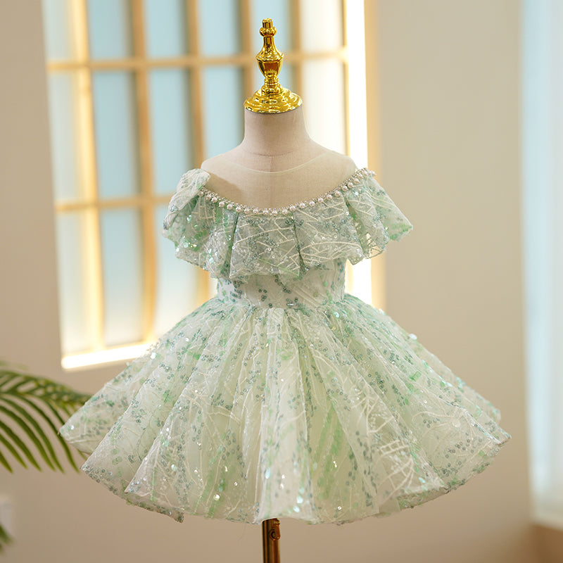 Toddler Ball Gowns Girl Pageant Party Dress Summer Sequins Puffy Princess Dress