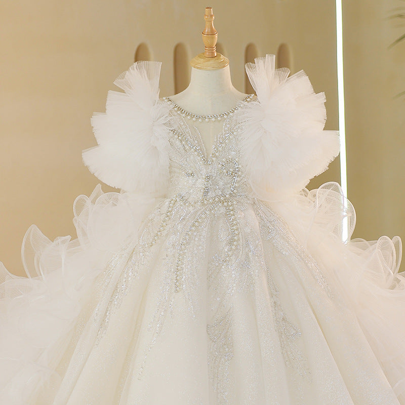 Girls Party Fluffy Birthday Trailing Princess Dress