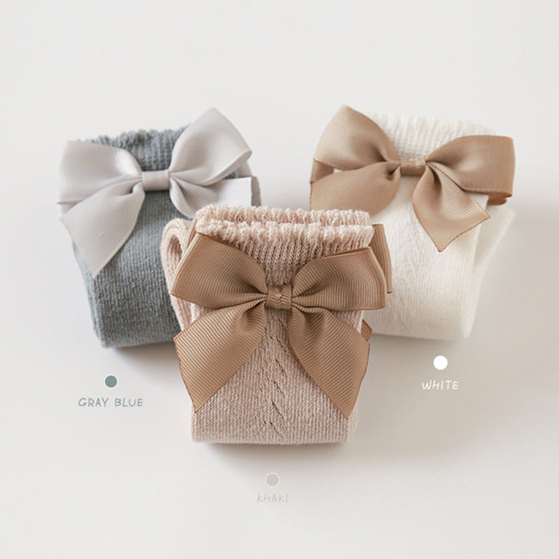 Girls Hollow Mesh Big Bow Socks