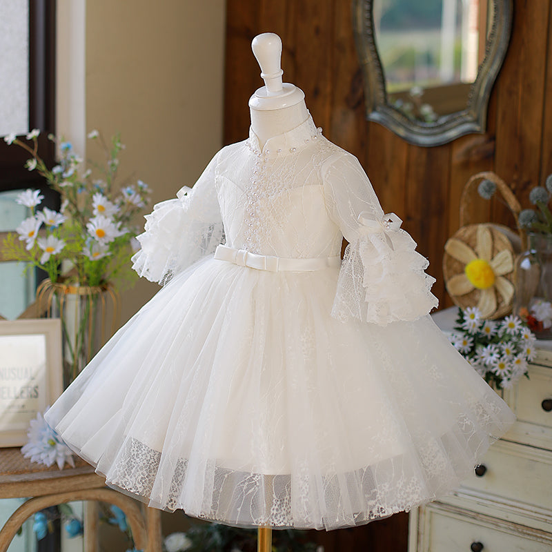 Cute Flower Girl White Puffy Birthday Party Princess Dress