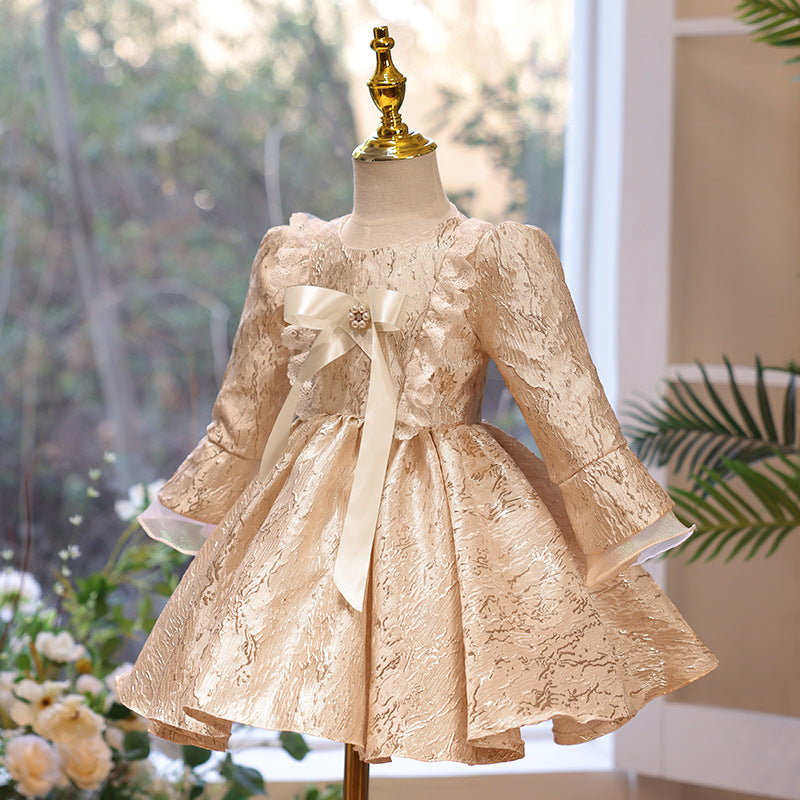 Toddler Ball Gowns Girl Gold Vintage Court Lace Formal Princess Dress