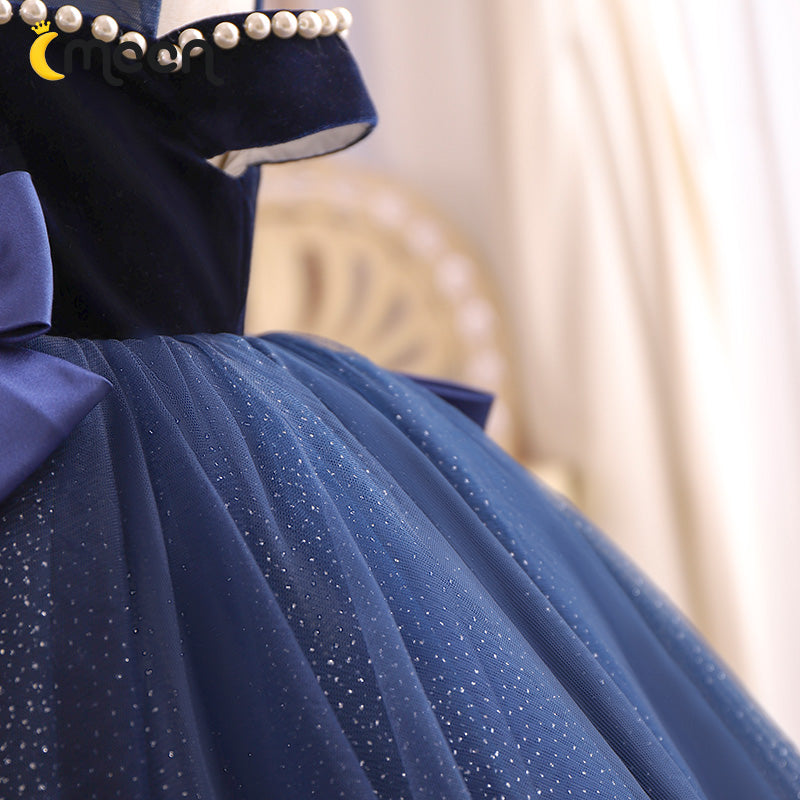 Baby Girl Formal Princess Dresses Toddler Blue Beadwork Bow Puffy Birthday Party Dress Baby Girl Formal Princess Dresses Toddler Blue Beadwork Bow Puffy Birthday Party Dress
