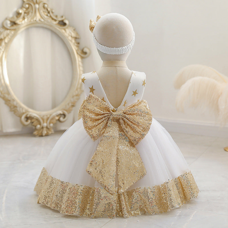 Baby Girl Princess Dress Toddler Summer Sequin Bow Stars Birthday Party Pageant Dress