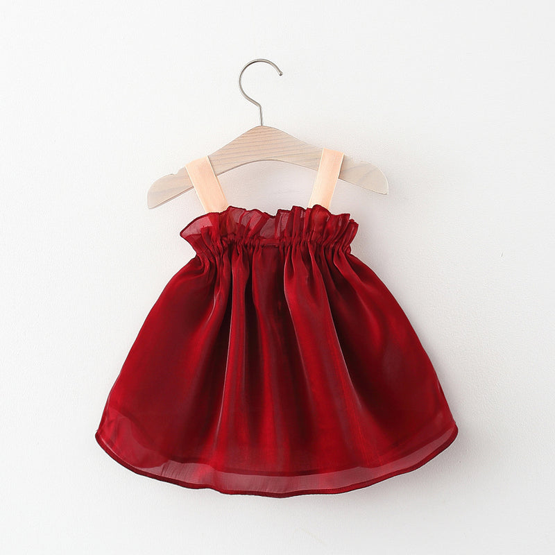 Baby girl Summer Birthday Party Dress Red Bow Sling Princess Dress