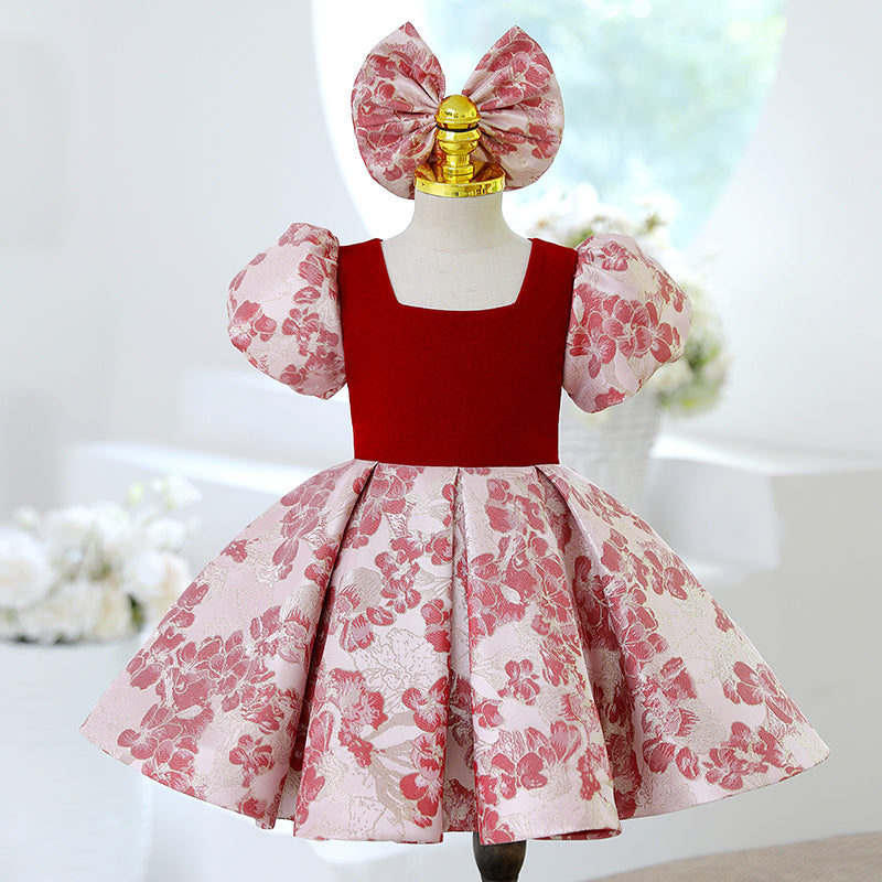Baby Girl Summer Flower Dress Girl Princess Formal Puff Sleeves Dress