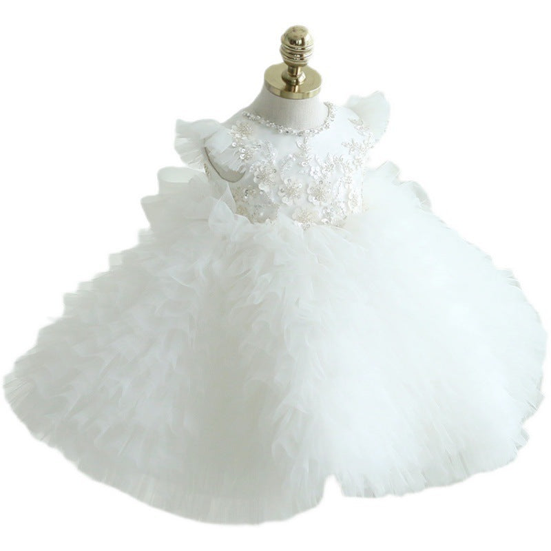 Baptism Dresses Baby Girl Cute White Sequins Fluffy Birthday Christening Dress