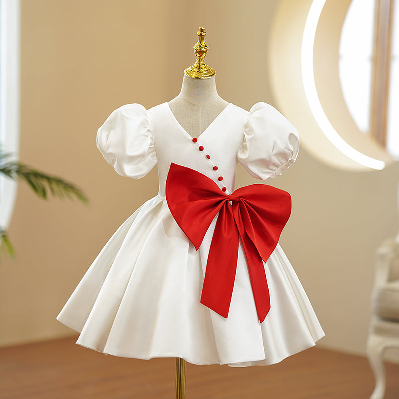 Elegant Flowers Girl Bow Birthday Party Dress