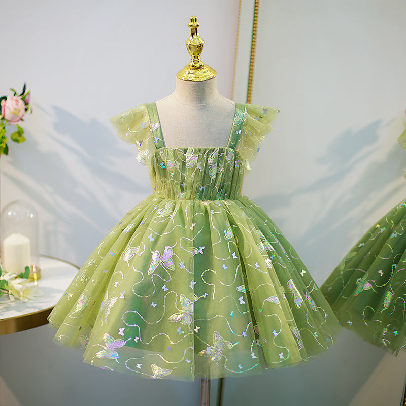 Baby Girl Easter Dress Princess Dress Summer Green Sleeveless Butterfly Birthday Party Dress