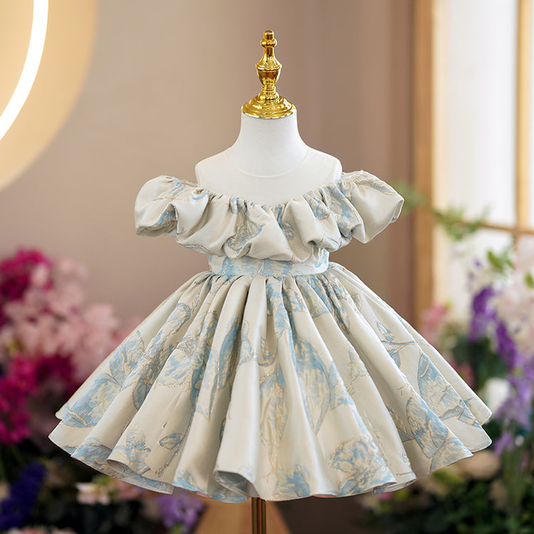 Baby Girl Dress Toddler Ball Gowns Vintage Print Off Shoulder Princess Dress