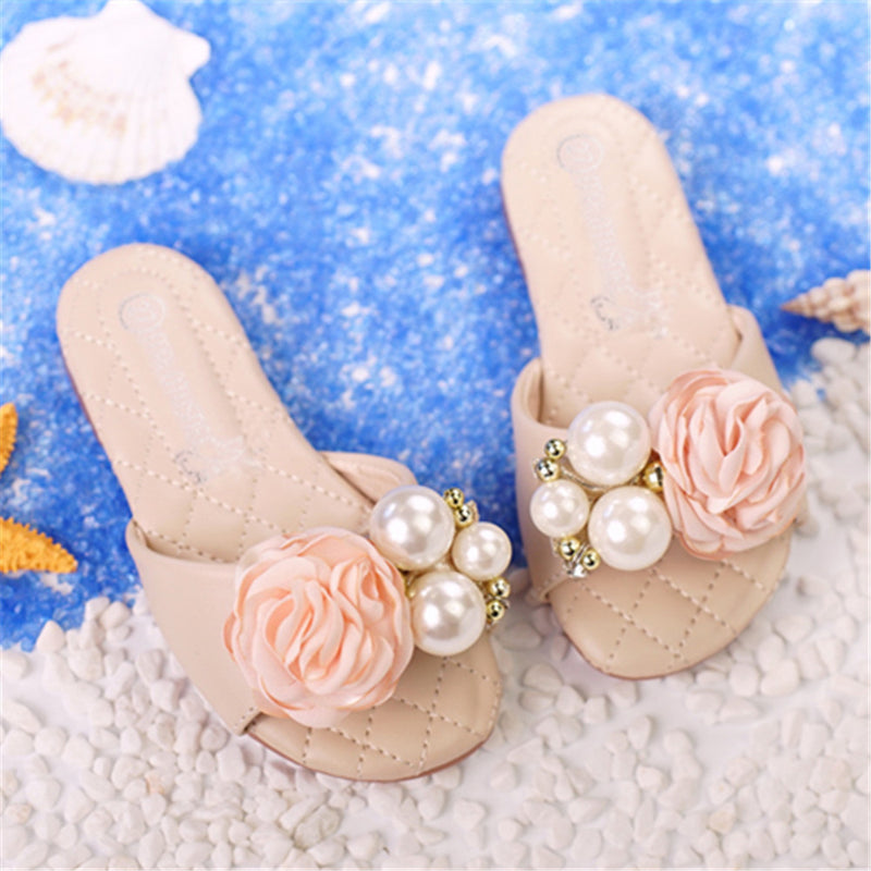 Summer Girl's Pearl Flowers Beach Slippers