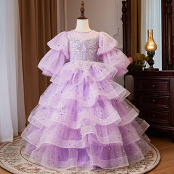 Flower Girl Dress Children Easter Dress Party Dress Purple Sequins Puffy Princess Communion Dress