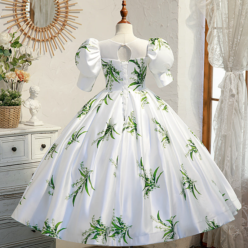 Little Girl Dress Flower Gurl Baptism Pageant Princess Summer Elegant Printed Fluffy Dress